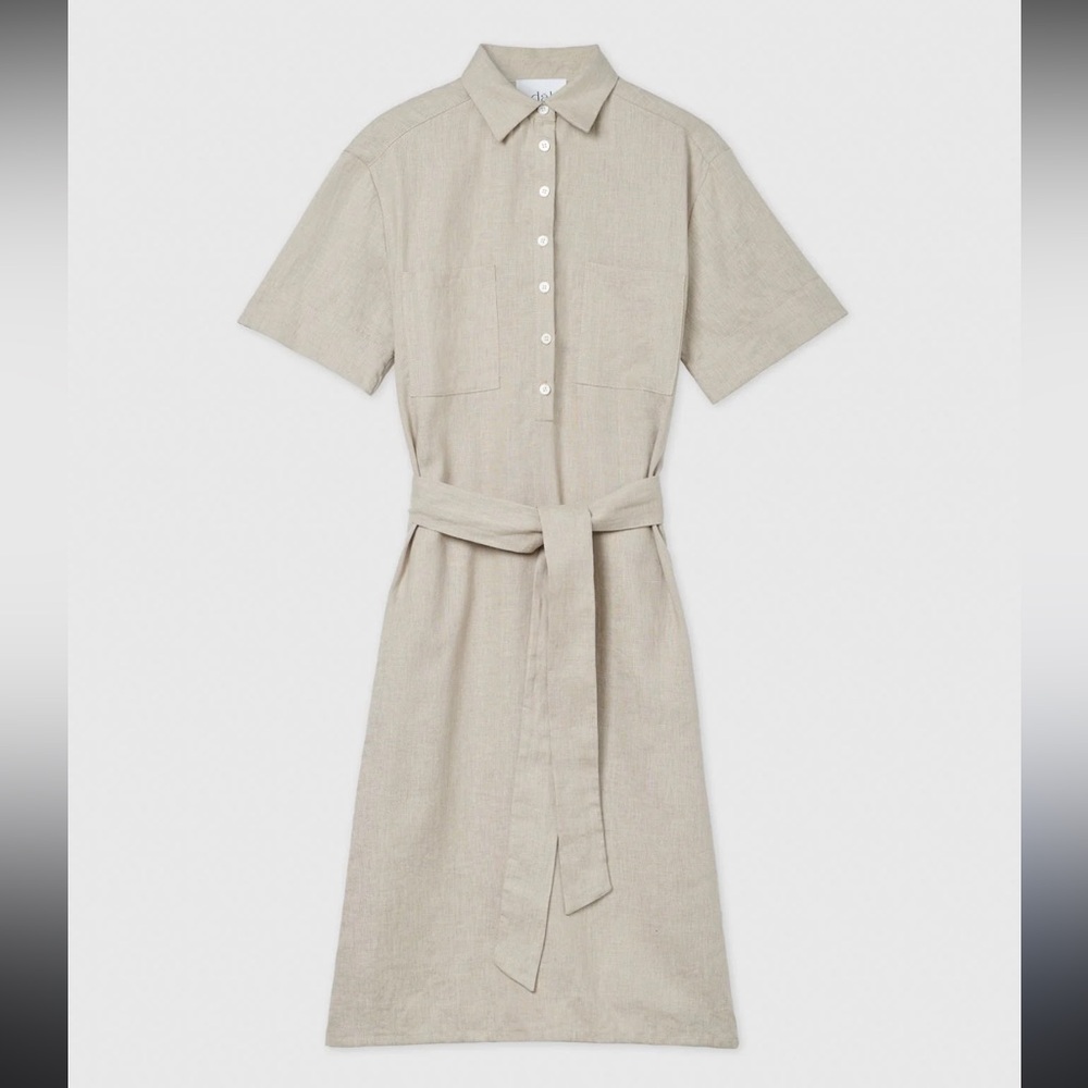 Theory Light Beige linen blend Belted mini tie waist Dress